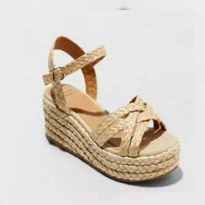 A New Day Sandals Natural Woven Straw Luisa Summer Spring Wedge Womens Size 6